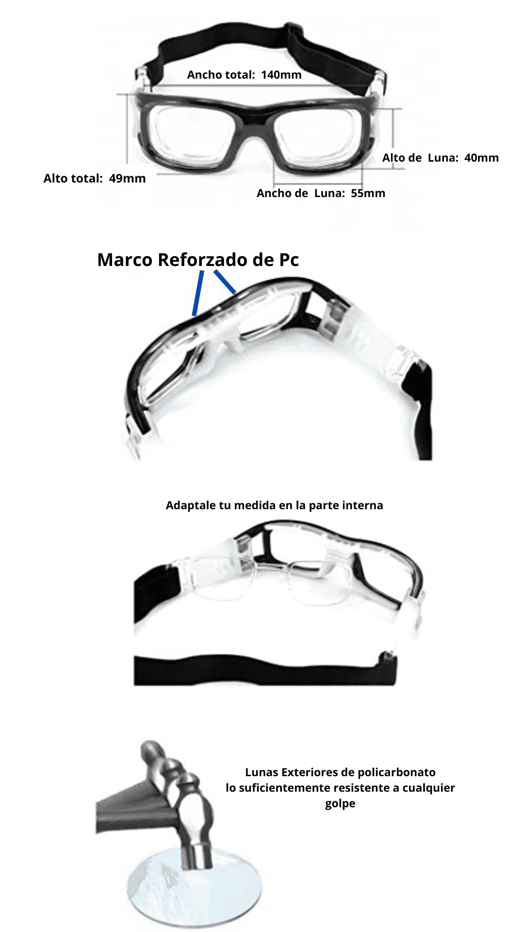 Goggles Smart con polimero reforzado + Lunas a medida - Lentes Deportivo.